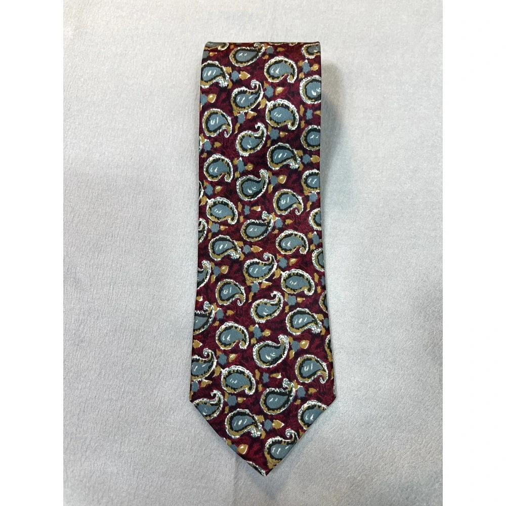 Kuppenheimer silk tie Italy burgundy Wine Gray Paisley‎ 56